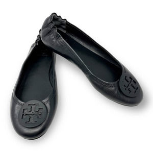 🔒Tory Burch Black Leather Flats with Logo Medallion🔒